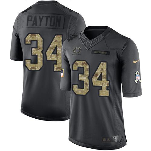 Nike Bears #34 Walter Payton Black Youth Stitched NFL Limited 2016 Salute to Service Jersey